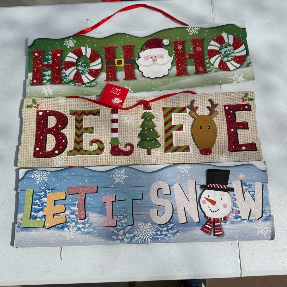 3 pc. Festive Holiday Wall Sign Set - Green, Red, Blue